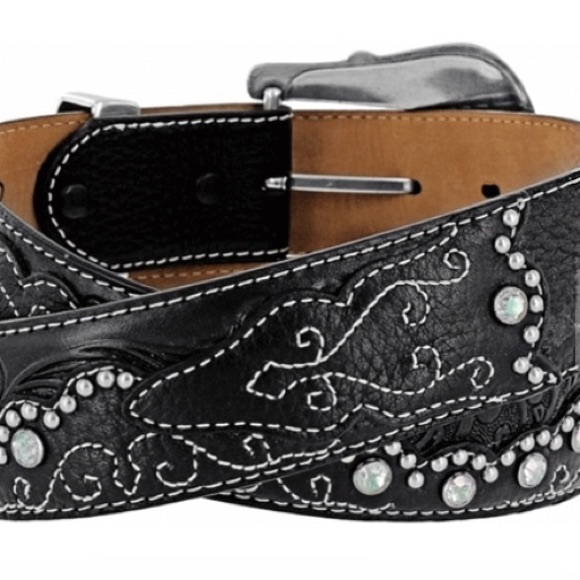 Tony Lama Women’s Black Leather Western Belt with Crystals Size 36 - Picture 2 of 9